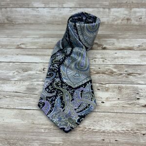 Brioni Tie Blue Lavender Green Black  Silver Paisley Handmade 100% Silk Necktie